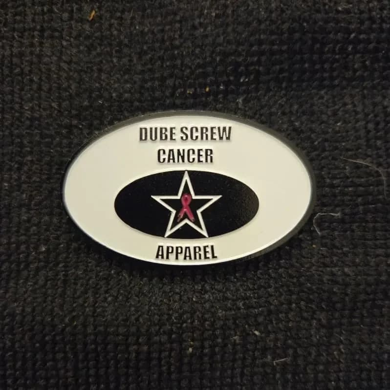Dube Screw Cancer Metal Badge – Awareness Pin with Logo, thumbnail 2