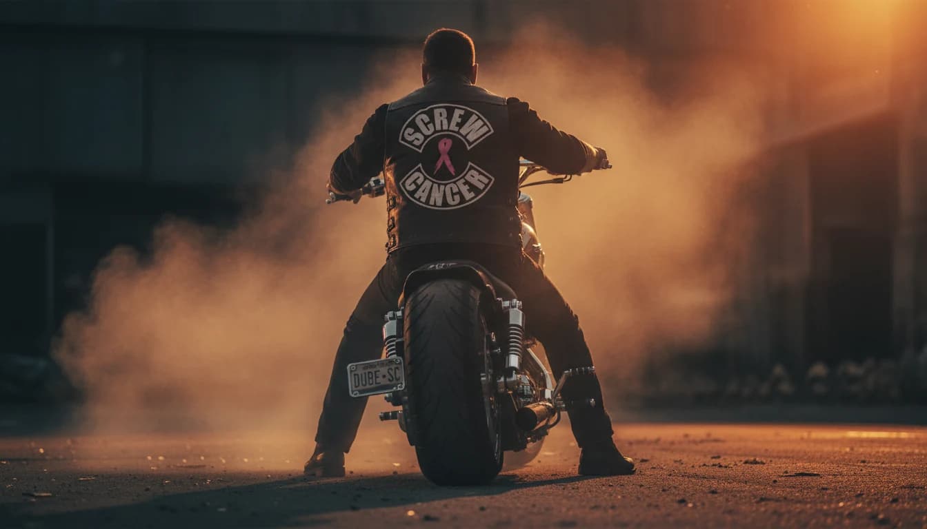Screw Cancer motorcycle rider